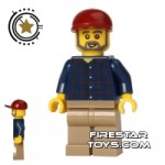 LEGO City Mini Figure Plaid Shirt Dark Red Cap