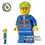 LEGO City Mini Figure Blue Overalls Lime Cap