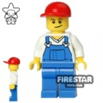 LEGO City Mini Figure Blue Overalls Crooked Smile