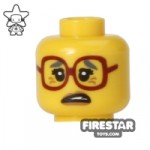LEGO Mini Figure Heads Big Red Glasses Worried
