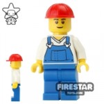 LEGO City Mini Figure Blue Overalls Red Construction Helmet