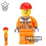 LEGO City Mini Figure Construction Worker Orange Overalls 14