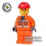 LEGO City Mini Figure Construction Worker Orange Overalls 9