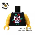 LEGO Mini Figure Torso Skull Red Flowers